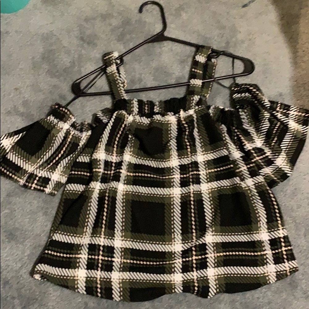 Green, white, black and pink blouse(Kohls)